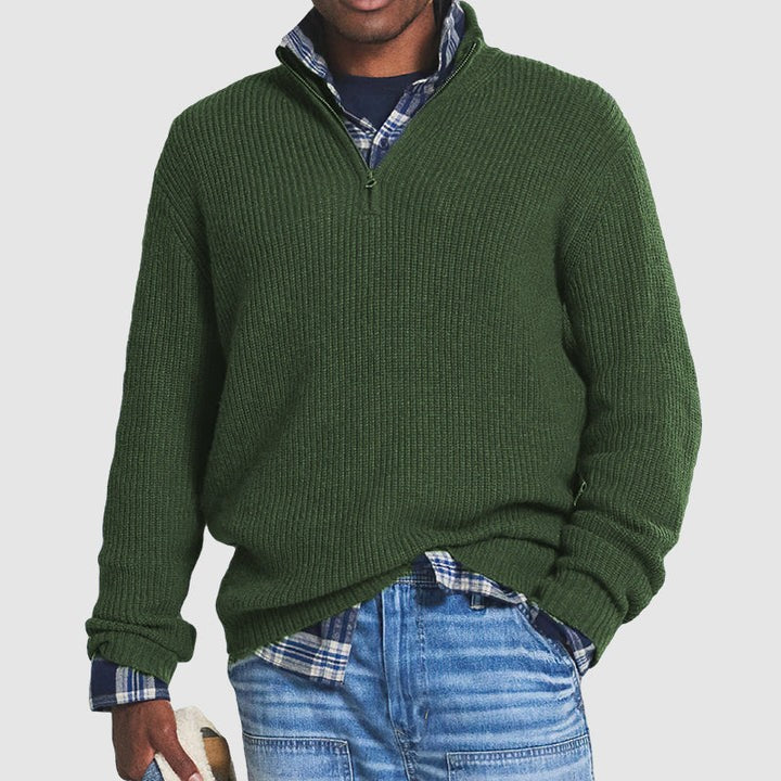 Ribbed cotton sweater with a zip collar - product photo 3
