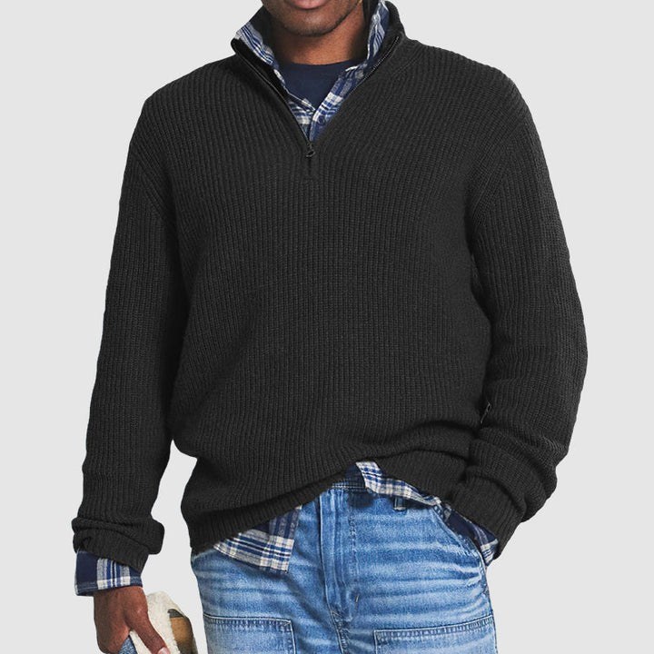 Ribbed cotton sweater with a zip collar - product photo 4
