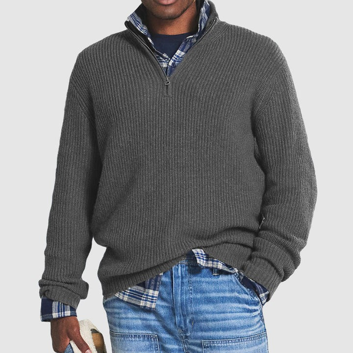 Ribbed cotton sweater with a zip collar - product photo 5
