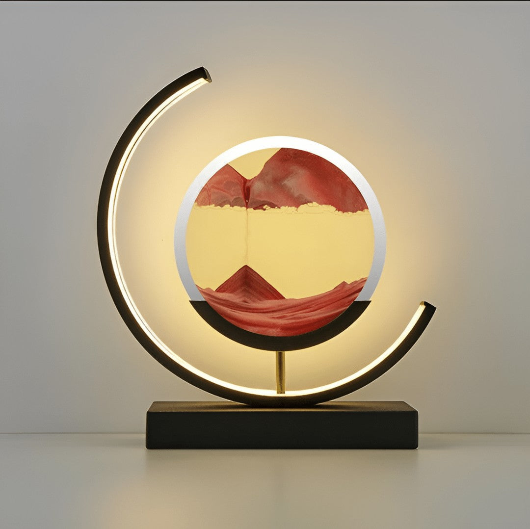 Rotating sand art lamp with backlit drifting sand in a metal frame - product photo 1