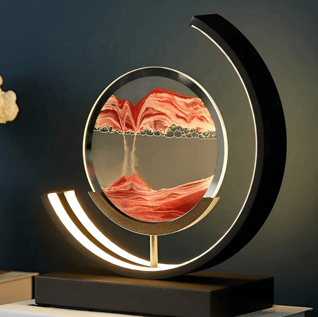 Rotating sand art lamp with backlit drifting sand in a metal frame - product photo 2
