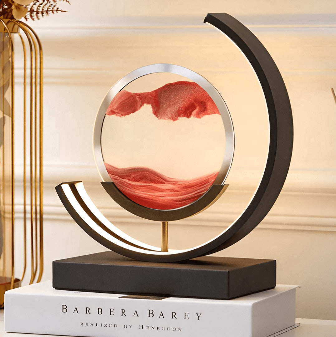 Rotating sand art lamp with backlit drifting sand in a metal frame - product photo 3