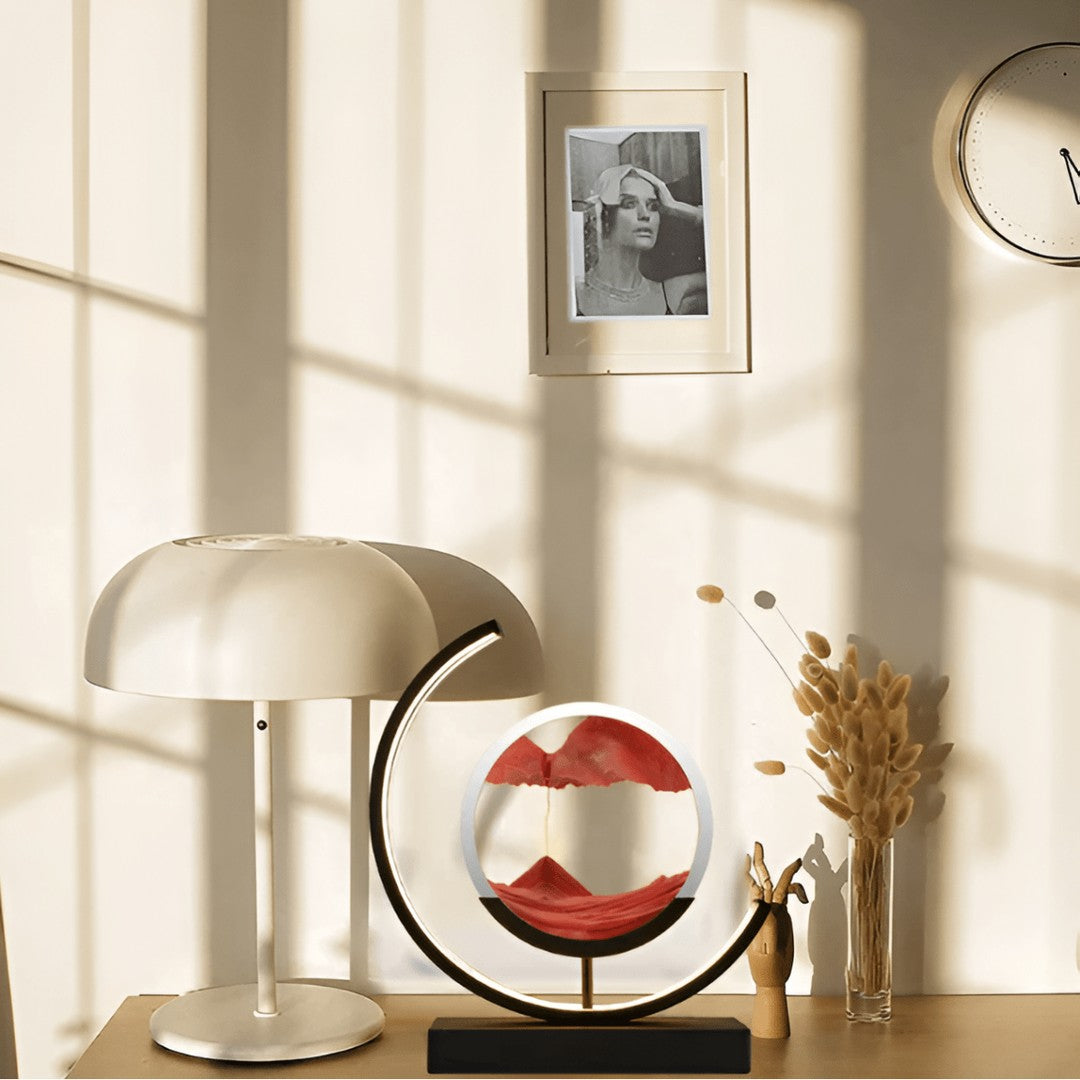 Rotating sand art lamp with backlit drifting sand in a metal frame - product photo 4