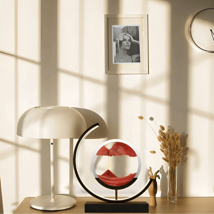 Rotating sand art lamp with backlit drifting sand in a metal frame - product photo 4
