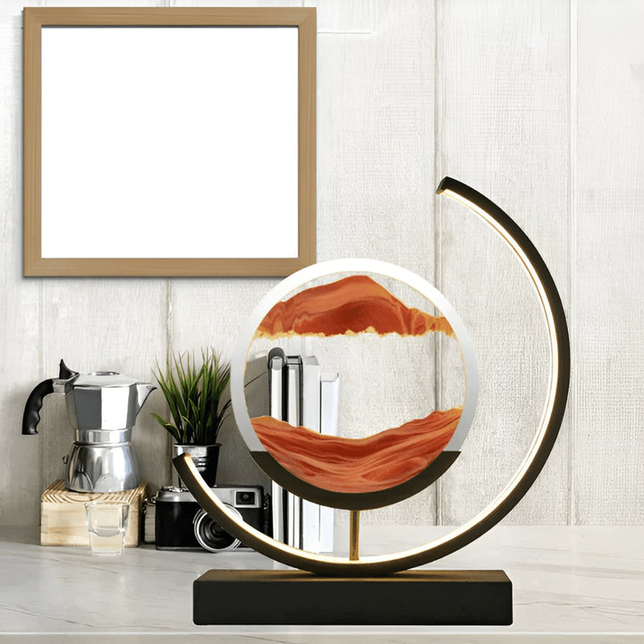 Rotating sand art lamp with backlit drifting sand in a metal frame - product photo 5