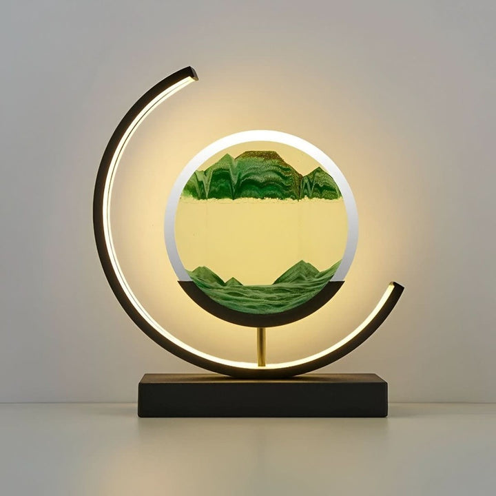 Rotating sand art lamp with backlit drifting sand in a metal frame - product photo 7