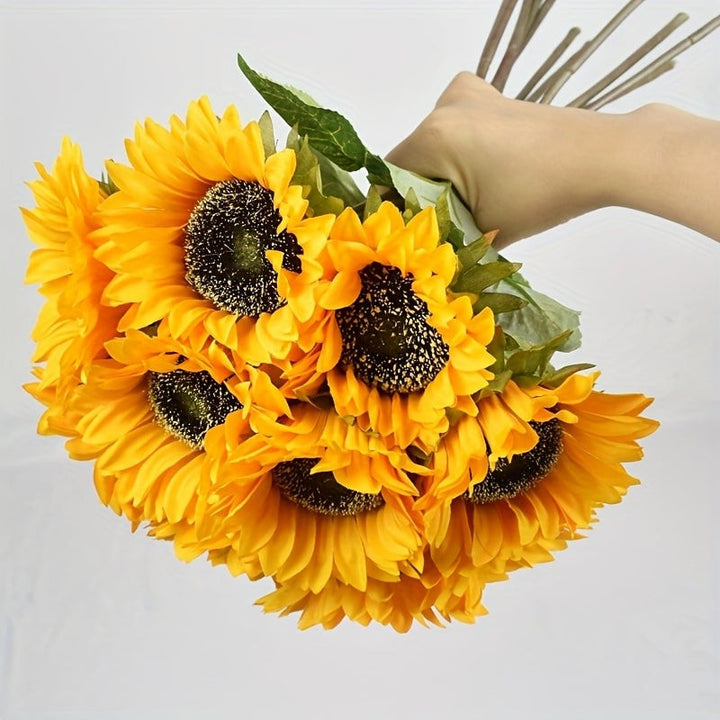 Set of artificial sunflowers with stems and leaves - product photo 1