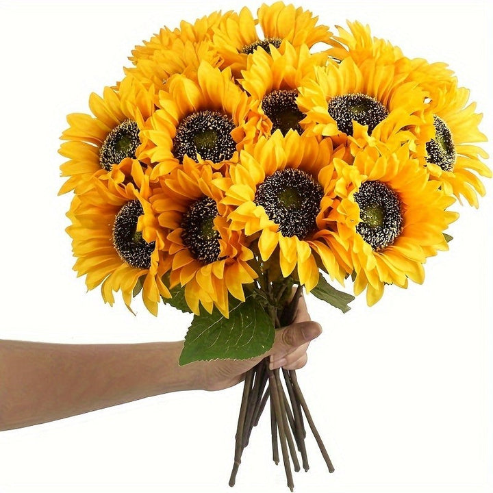 Set of artificial sunflowers with stems and leaves - product photo 2