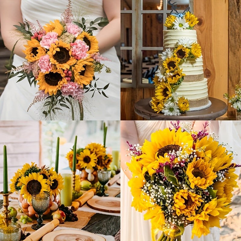Set of artificial sunflowers with stems and leaves - product photo 4