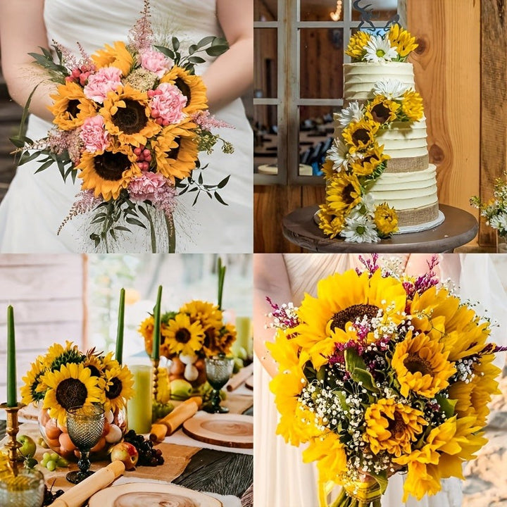 Set of artificial sunflowers with stems and leaves - product photo 4