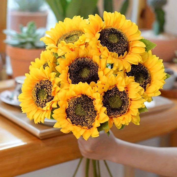 Set of artificial sunflowers with stems and leaves - product photo 7
