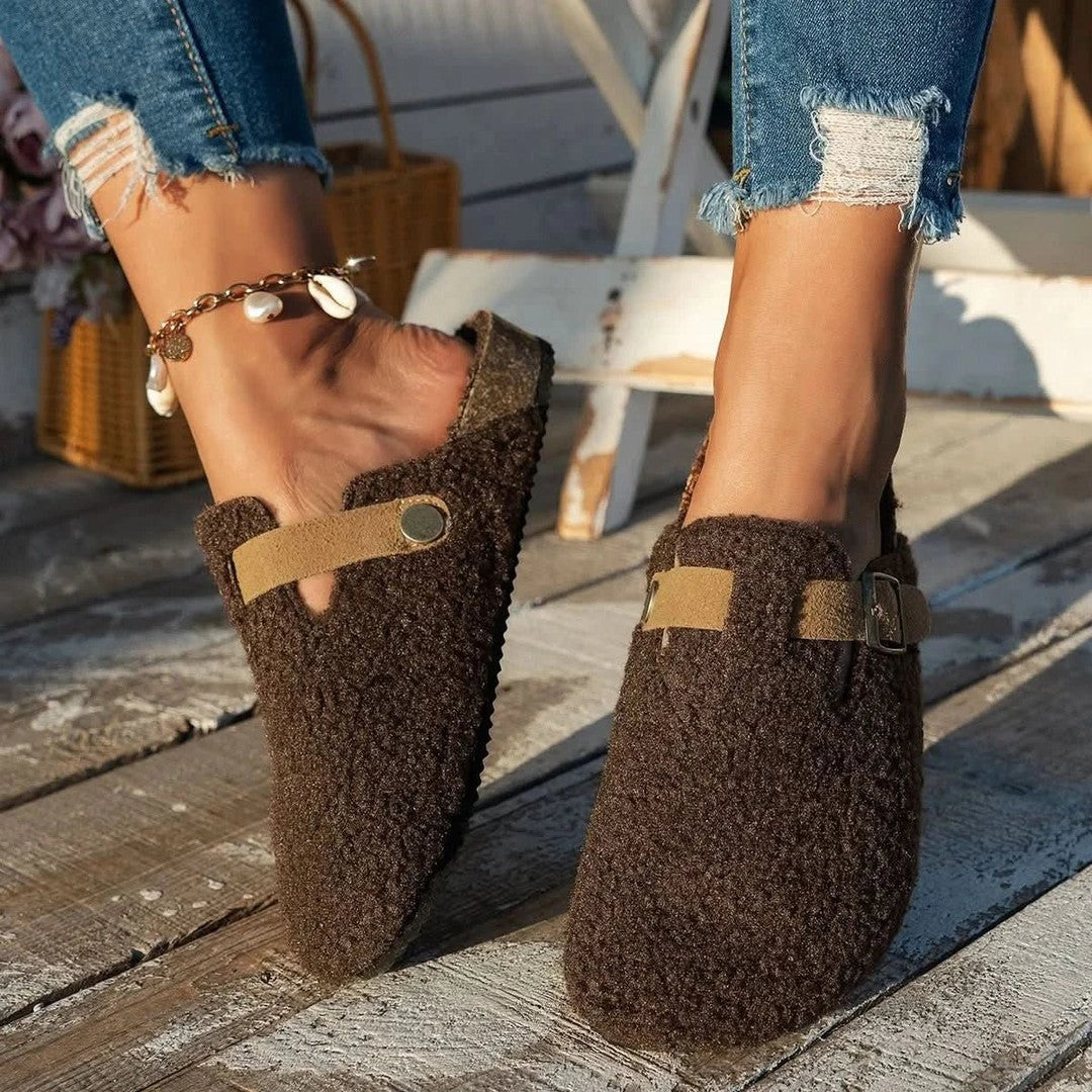 Sheepskin-lined open-back mule slipper with a flat anti-slip sole - product photo 4