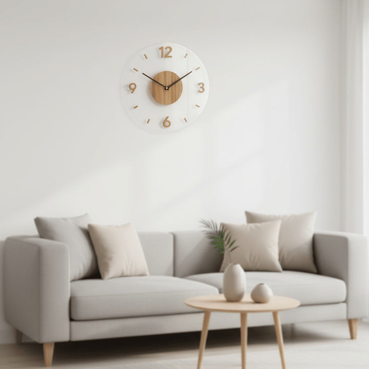 Silent wooden wall clock with a minimal Scandinavian face - product photo 2