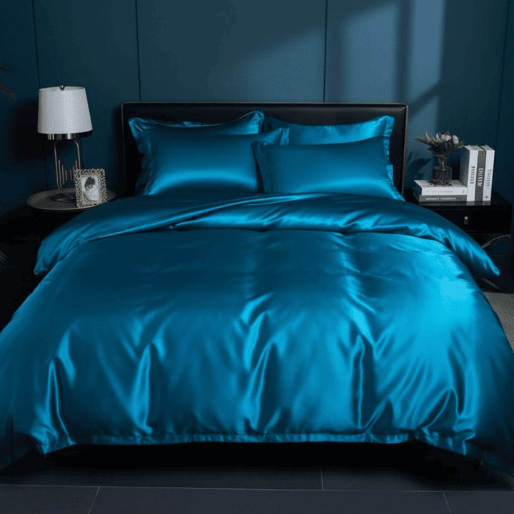 Silky smooth duvet cover and pillowcases on a made bed - product photo 1