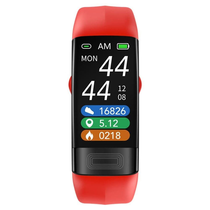 Slim silicone fitness tracker band on a wrist showing heart rate - product photo 3