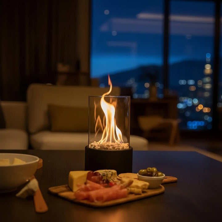 Smokeless bioethanol tabletop fireplace with a live flame behind glass - product photo 2