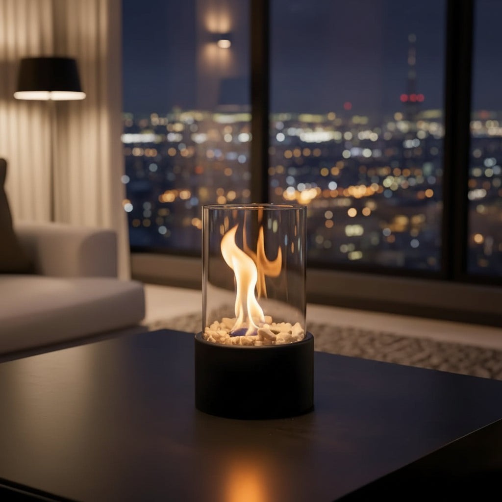 Smokeless bioethanol tabletop fireplace with a live flame behind glass - product photo 3