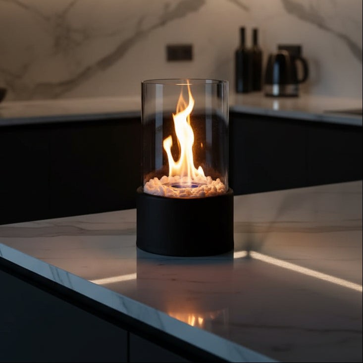 Smokeless bioethanol tabletop fireplace with a live flame behind glass - product photo 4
