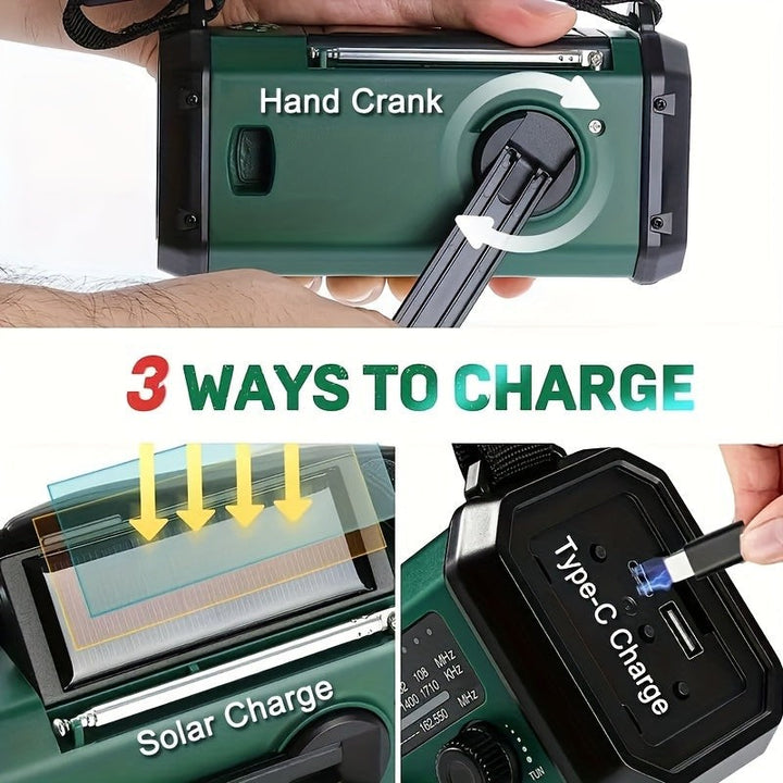 Solar and hand crank emergency radio with a flashlight - product photo 4