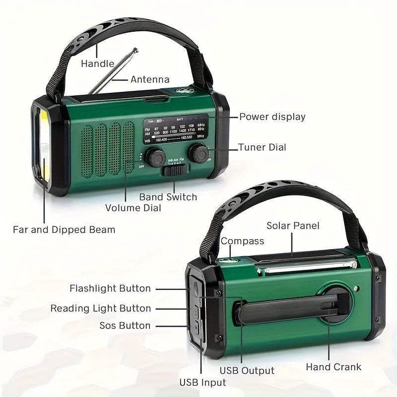 Solar and hand crank emergency radio with a flashlight - product photo 5
