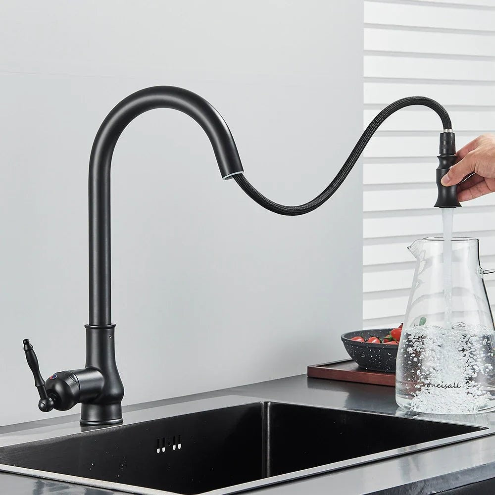 Solid brass pull-out kitchen faucet in an antique bronze finish - product photo 3