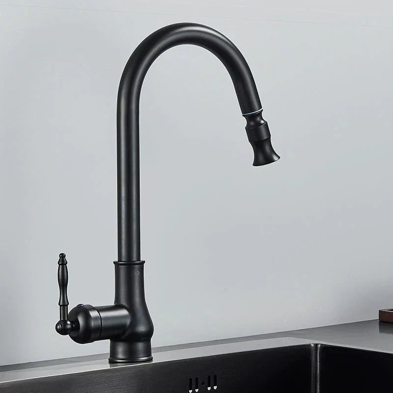 Solid brass pull-out kitchen faucet in an antique bronze finish - product photo 4