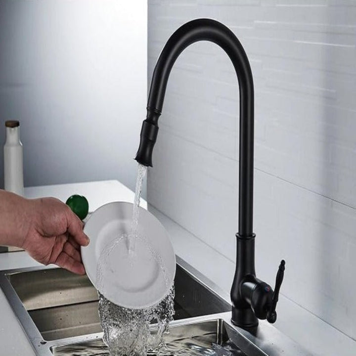 Solid brass pull-out kitchen faucet in an antique bronze finish - product photo 6