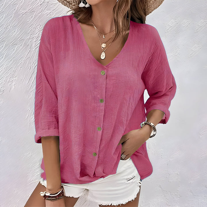 Lena | Relaxed V-Neck Button-Up Blouse For Women