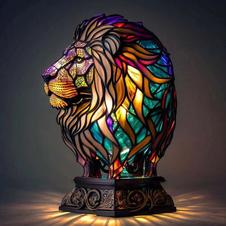 Stained glass animal table lamp glowing amber and green - product photo 15