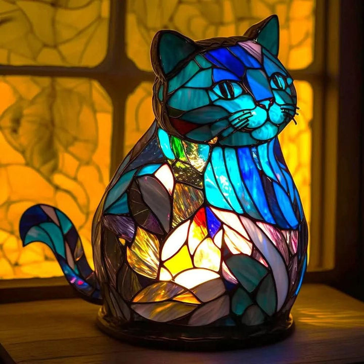 Stained glass animal table lamp glowing amber and green - product photo 16