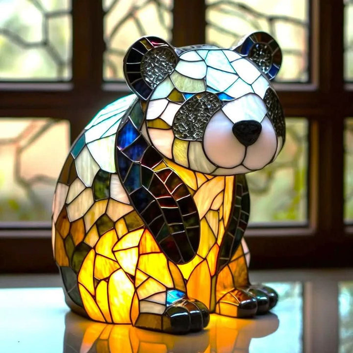 Stained glass animal table lamp glowing amber and green - product photo 2