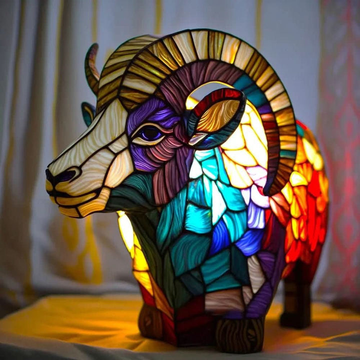 Stained glass animal table lamp glowing amber and green - product photo 7