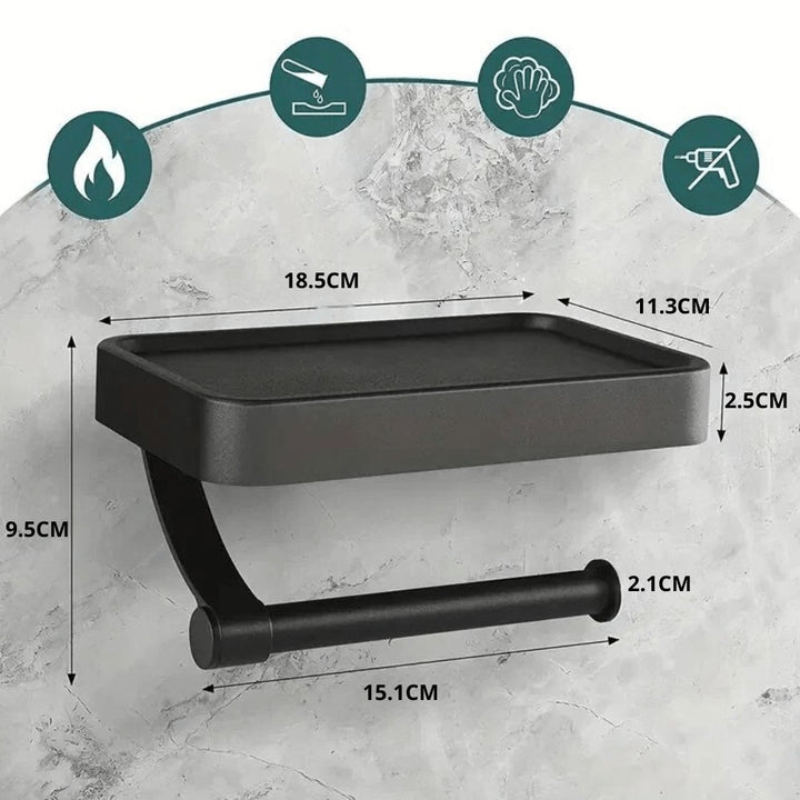 Stainless steel toilet roll holder with a storage shelf - product photo 2