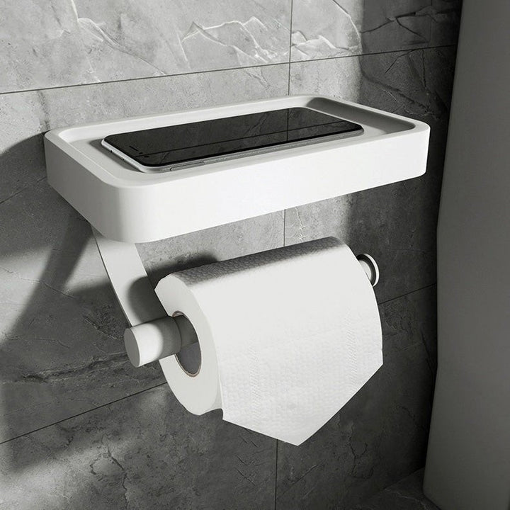 Stainless steel toilet roll holder with a storage shelf - product photo 4