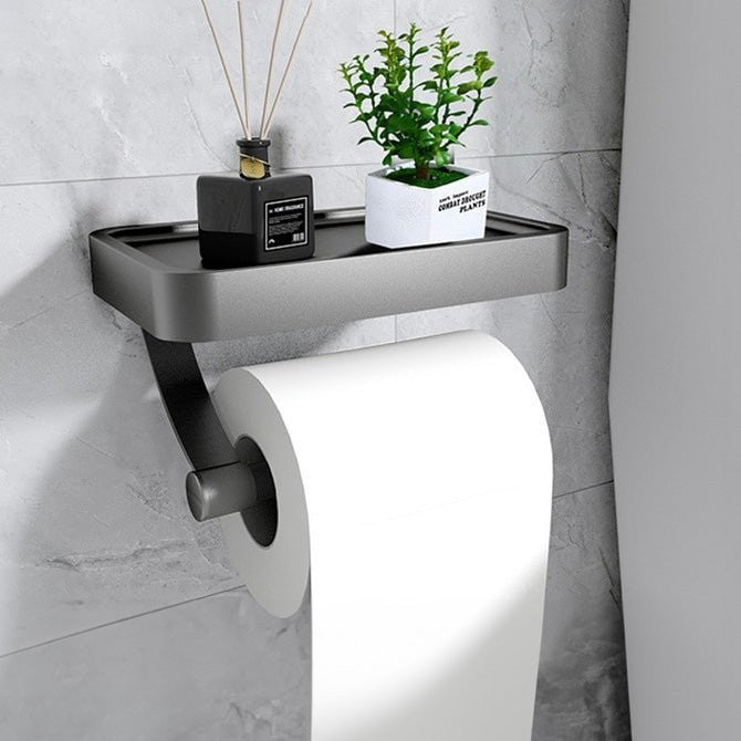 Stainless steel toilet roll holder with a storage shelf - product photo 5
