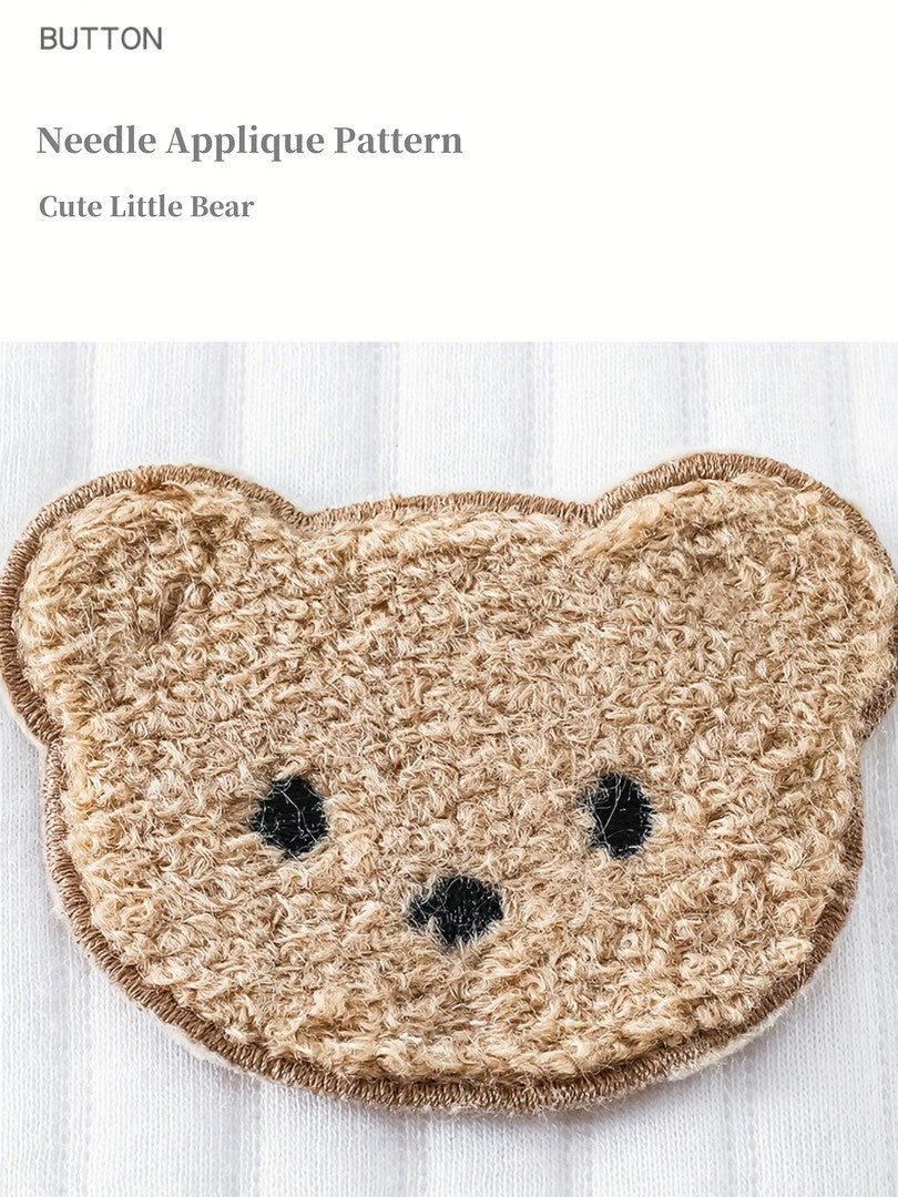 Striped cotton baby romper with a bear patch - product photo 10