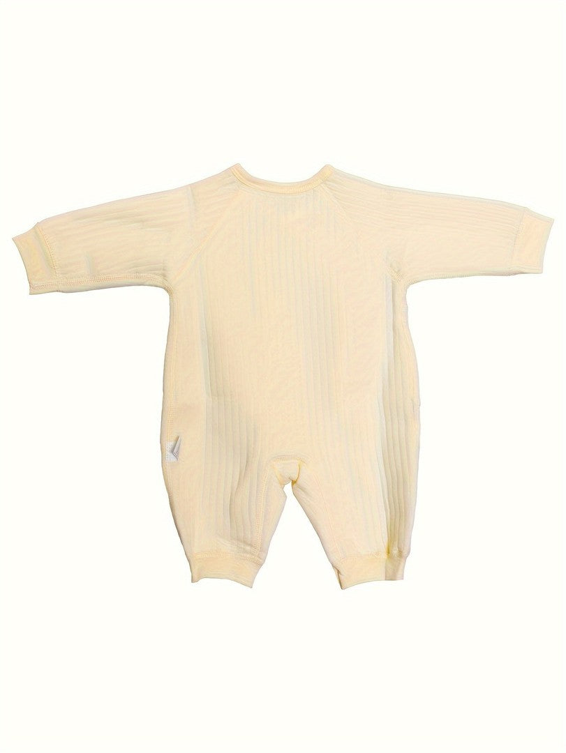Striped cotton baby romper with a bear patch - product photo 5