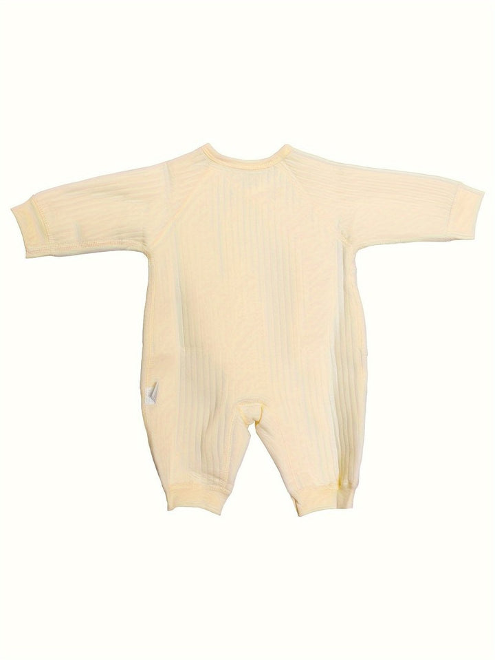 Striped cotton baby romper with a bear patch - product photo 5