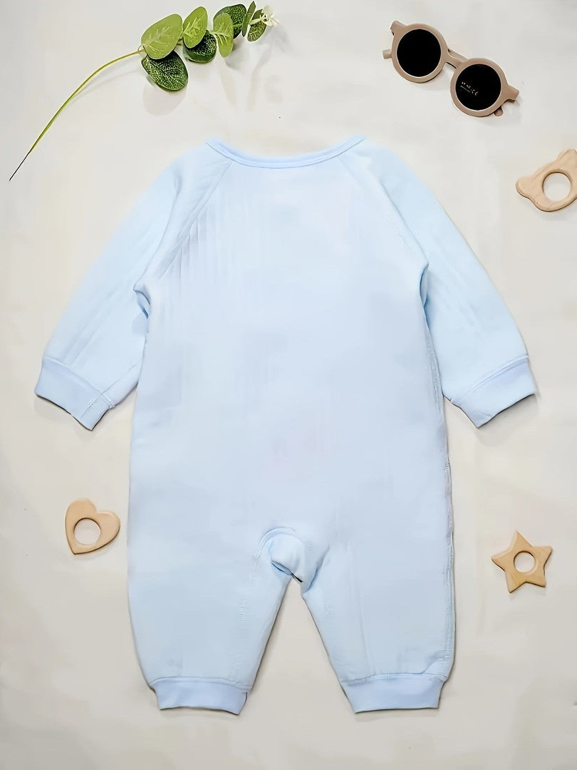 Striped cotton baby romper with a bear patch - product photo 6