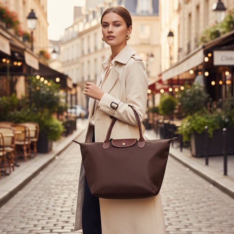 Structured fabric handbag with metal fittings - product photo 1