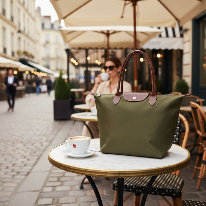 Structured fabric handbag with metal fittings - product photo 3