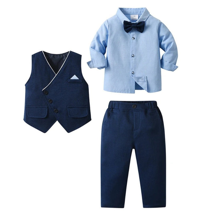 Three-piece boys' suit with a shirt, vest and bow tie - product photo 1