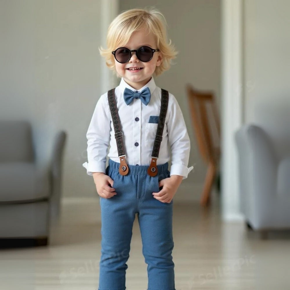 Three-piece boys' suit with a shirt, vest and bow tie - product photo 10