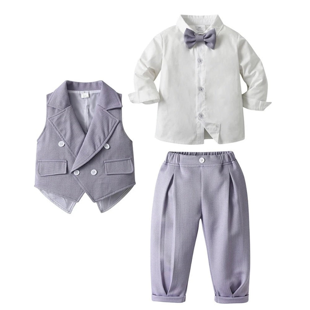 Three-piece boys' suit with a shirt, vest and bow tie - product photo 15