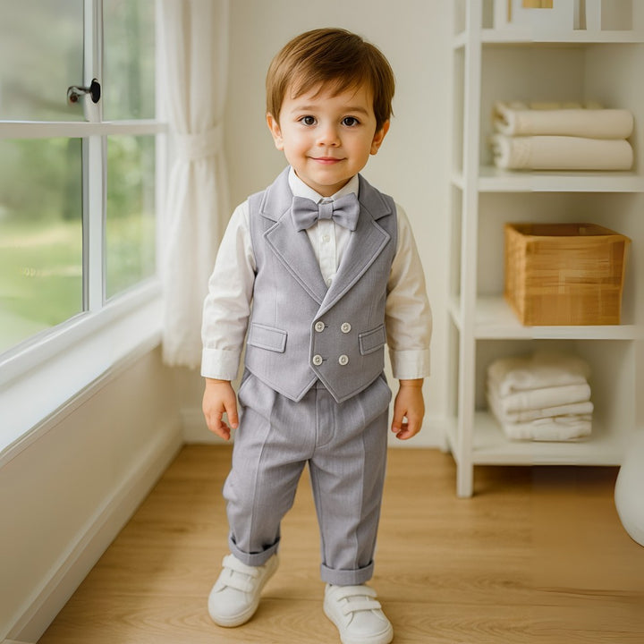 Three-piece boys' suit with a shirt, vest and bow tie - product photo 16