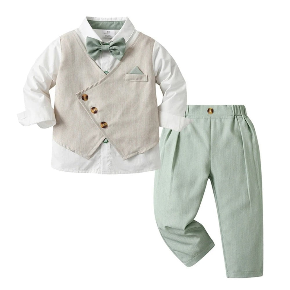 Three-piece boys' suit with a shirt, vest and bow tie - product photo 17