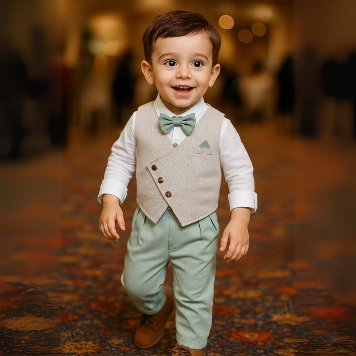 Three-piece boys' suit with a shirt, vest and bow tie - product photo 18