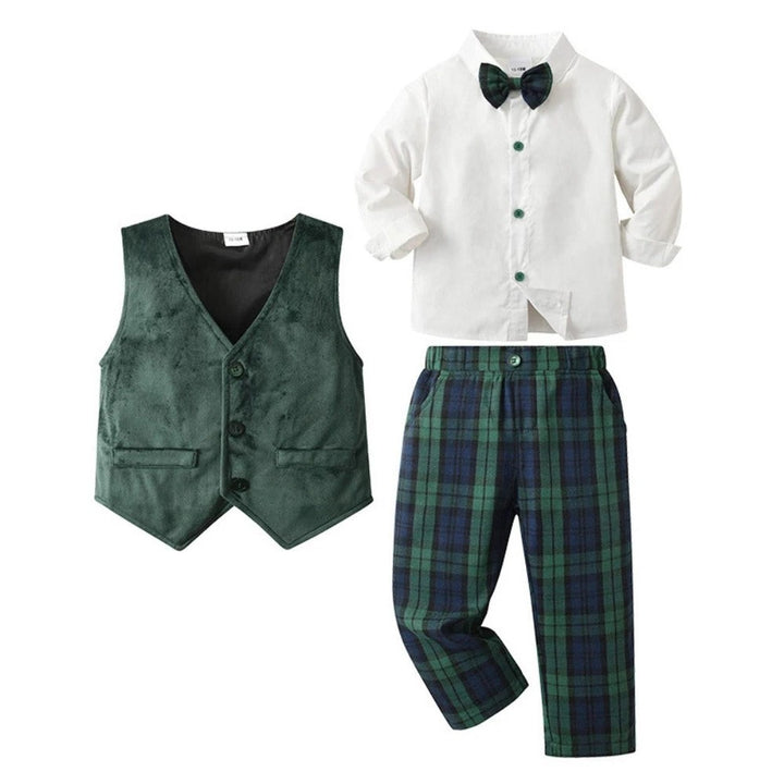 Three-piece boys' suit with a shirt, vest and bow tie - product photo 19