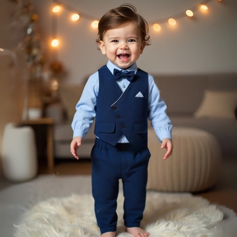 Three-piece boys' suit with a shirt, vest and bow tie - product photo 2