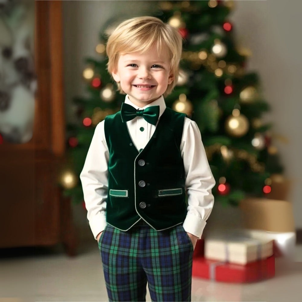 Three-piece boys' suit with a shirt, vest and bow tie - product photo 20